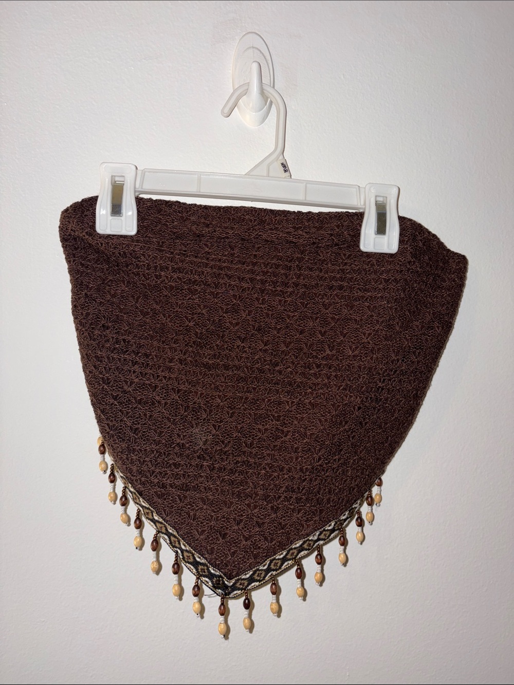 SHEIN Brown Knit Triangle Tube Top with Beaded Fringe
